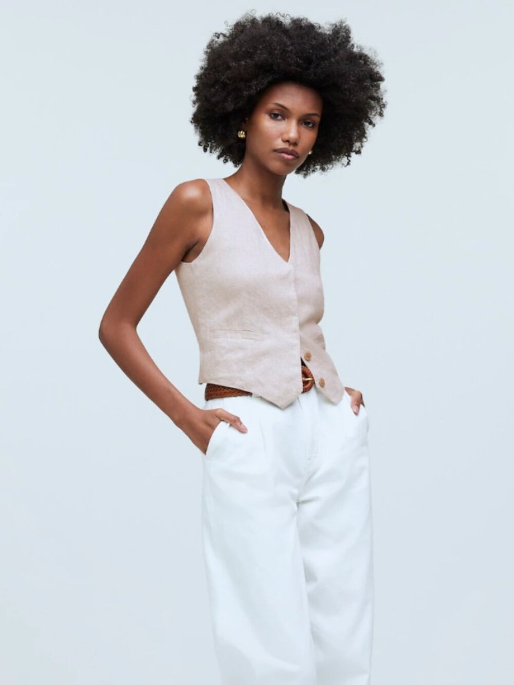 Madewell Single-Breasted 100% Linen Tailored Vest Natural Undyed Sz 14
